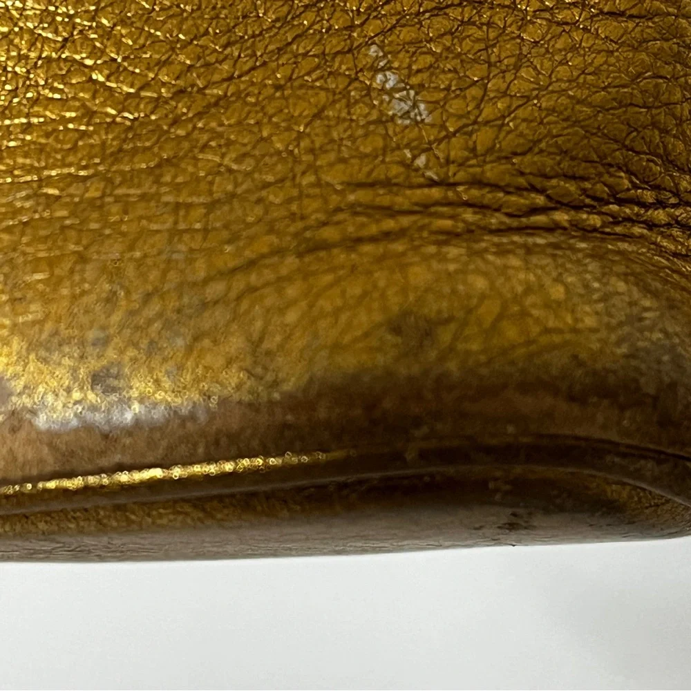 Michael Kor Gold Leather Handbag with Keychain Magnetic Closures